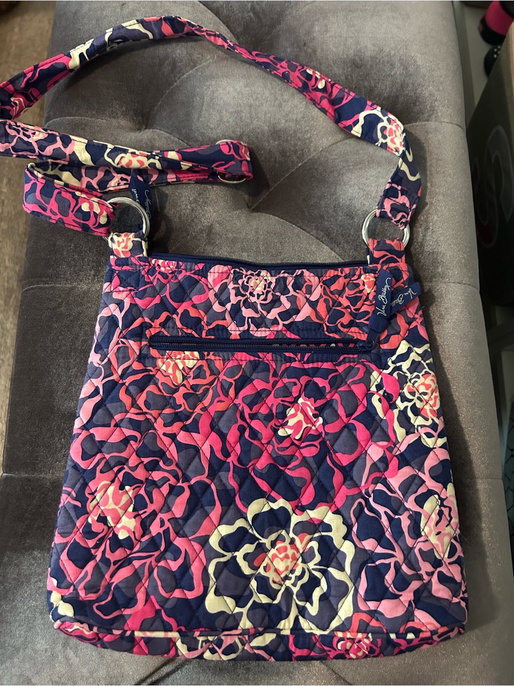 Vera Bradley Navy and Pink Floral Quilted Crossbody